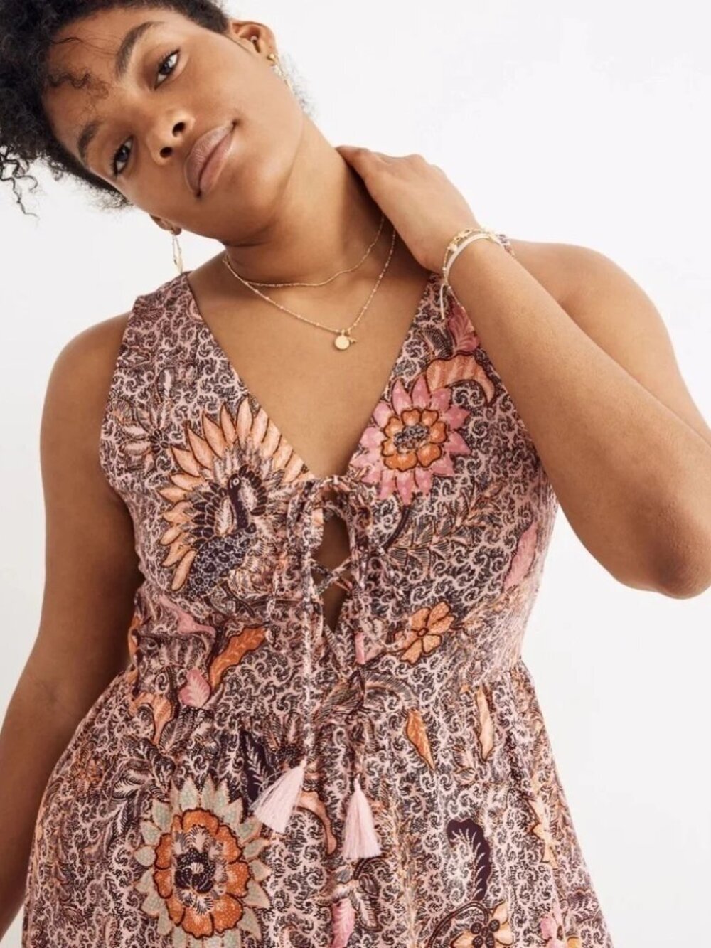 MADEWELL - Lace-Up Ruffle-Hem Midi Dress in Bali Blooms